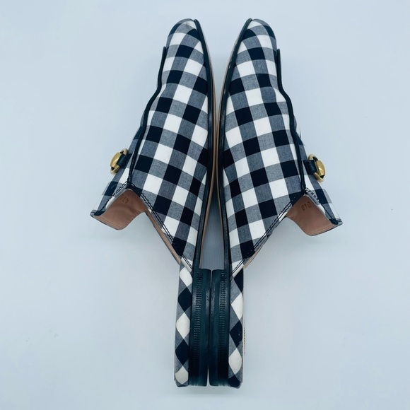 Gucci Shoes Princetown Gold Horsebit Black White Gingham Loafer Mules EU 37 - Picture 3 of 10